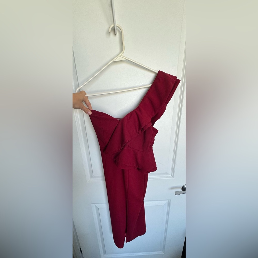 Red one shoulder dress
